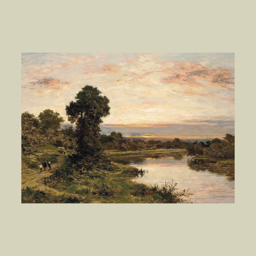 Landscape.101. Evening on the Thames. Vintage Art Print (c.1905. British)