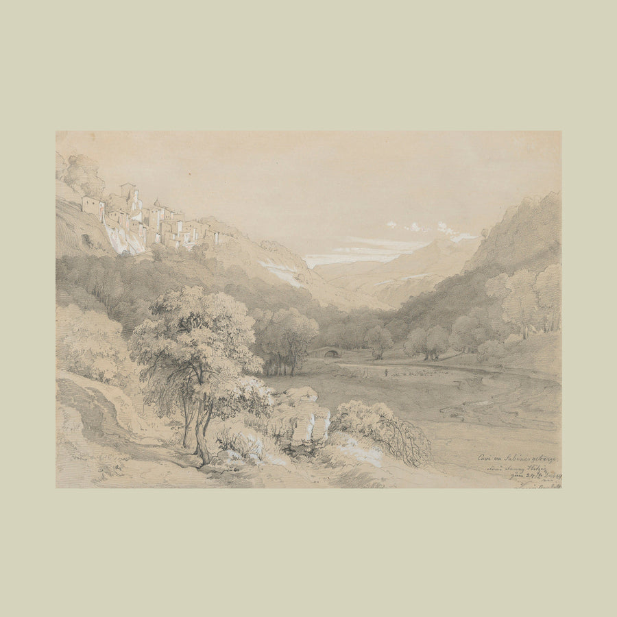 Drawings.103. A View of the Hills. Vintage Art Print (c.1848. German)