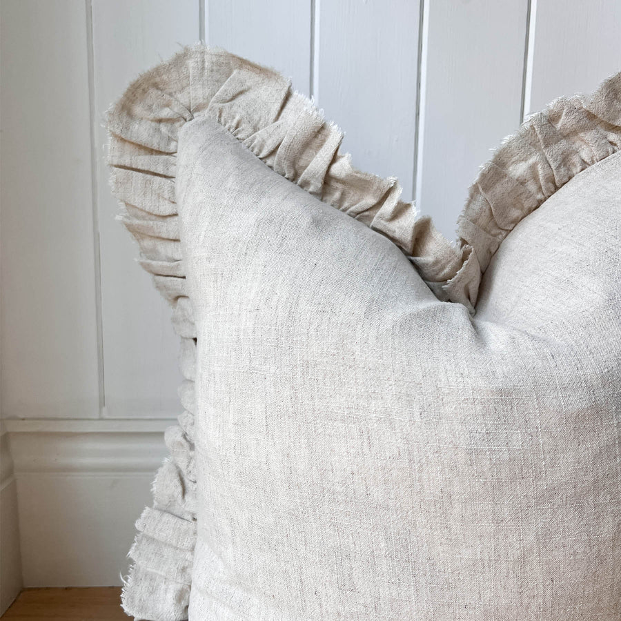 Fiona Linen Frill Feather Cushion