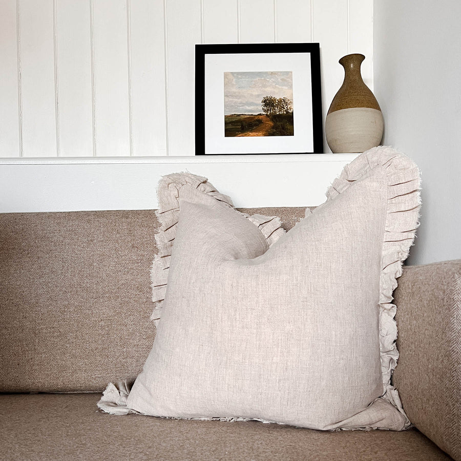 Fiona Linen Frill Feather Cushion