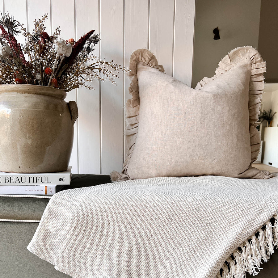 Fiona Linen Frill Feather Cushion